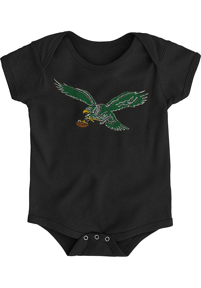 Philadelphia Eagles Baby Black Retro Logo Short Sleeve One Piece