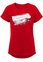 Cincinnati Reds Girls Red Brush Stroke Short Sleeve Tee