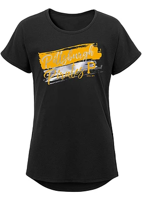 Pittsburgh Pirates Girls Black Brush Stroke Short Sleeve Tee