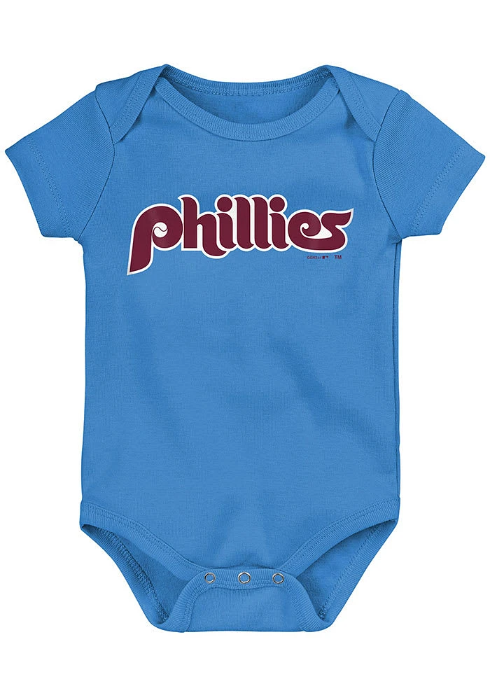 Philadelphia Phillies Baby Light Blue Road Wordmark Short Sleeve One Piece