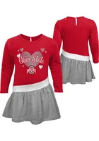 Ohio State Buckeyes Baby Girls Red Heart LS Short Sleeve Dress