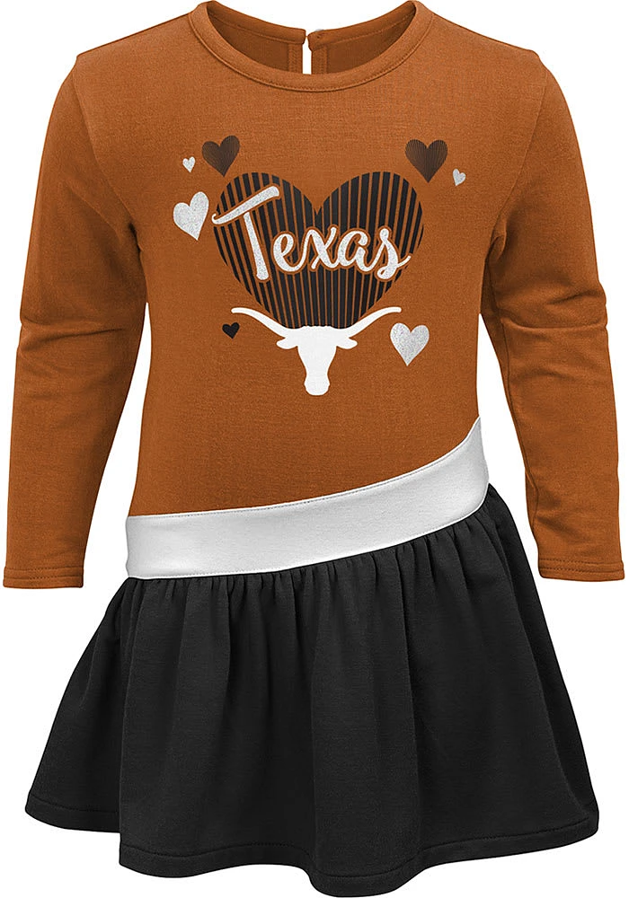 Texas Longhorns Toddler Girls Burnt Orange LS Heart Short Sleeve Dress