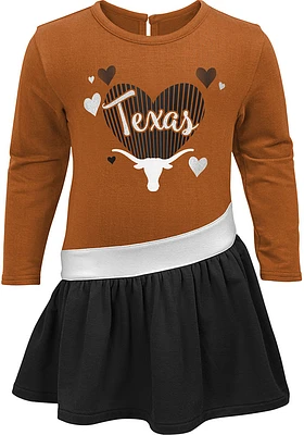 Texas Longhorns Toddler Girls Burnt Orange LS Heart Short Sleeve Dress