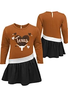 Texas Longhorns Toddler Girls Burnt Orange LS Heart Short Sleeve Dress