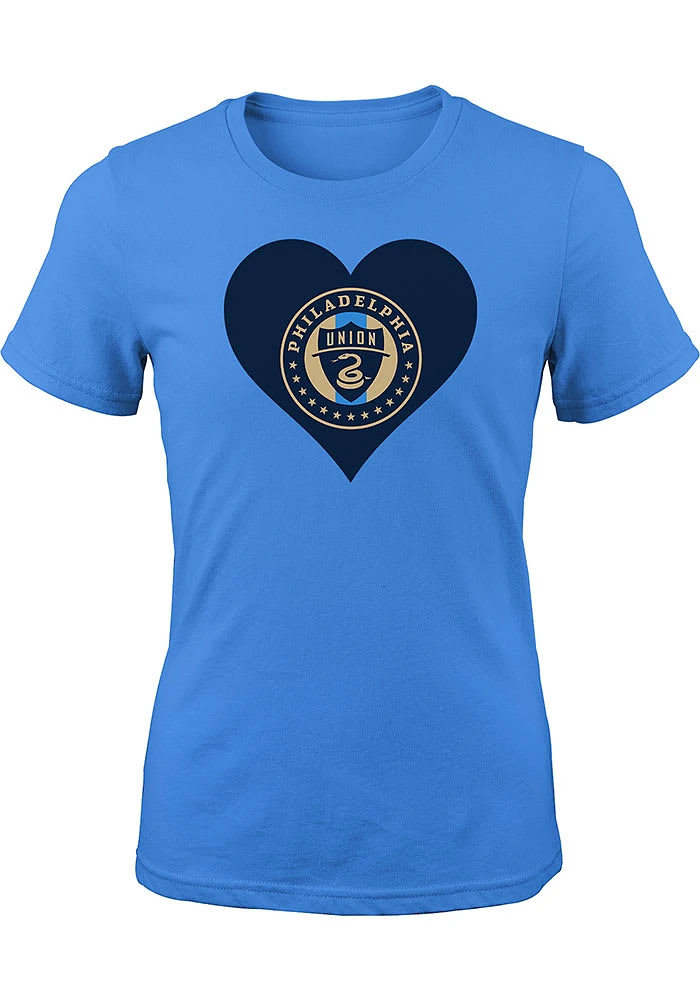 Philadelphia Union Girls Light Blue Heart Short Sleeve Tee