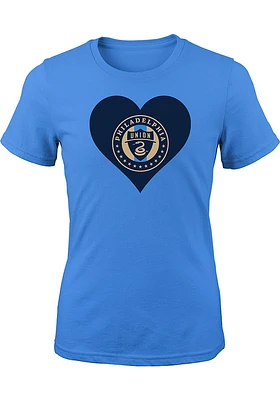 Philadelphia Union Girls Light Blue Heart Short Sleeve Tee