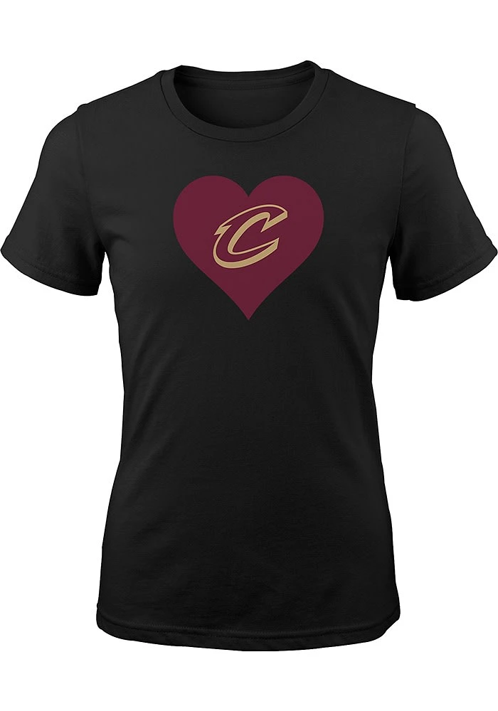 Cleveland Cavaliers Girls Black Heart Short Sleeve Tee