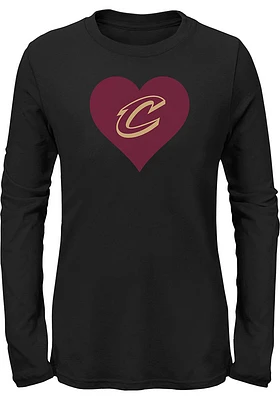 Cleveland Cavaliers Girls Black Heart Long Sleeve T-shirt