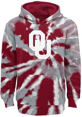 Oklahoma Sooners Youth Red Tie Dye Primary Logo Long Sleeve Hoodie