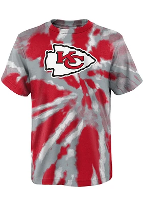 Kansas City Chiefs Youth Red Tie Dye Primary Logo Short Sleeve T-Shirt