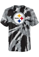 Pittsburgh Steelers Youth Black Tie Dye Primary Logo Short Sleeve T-Shirt