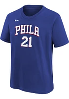 Joel Embiid Philadelphia 76ers Youth Blue Name and Number Icon Player Tee
