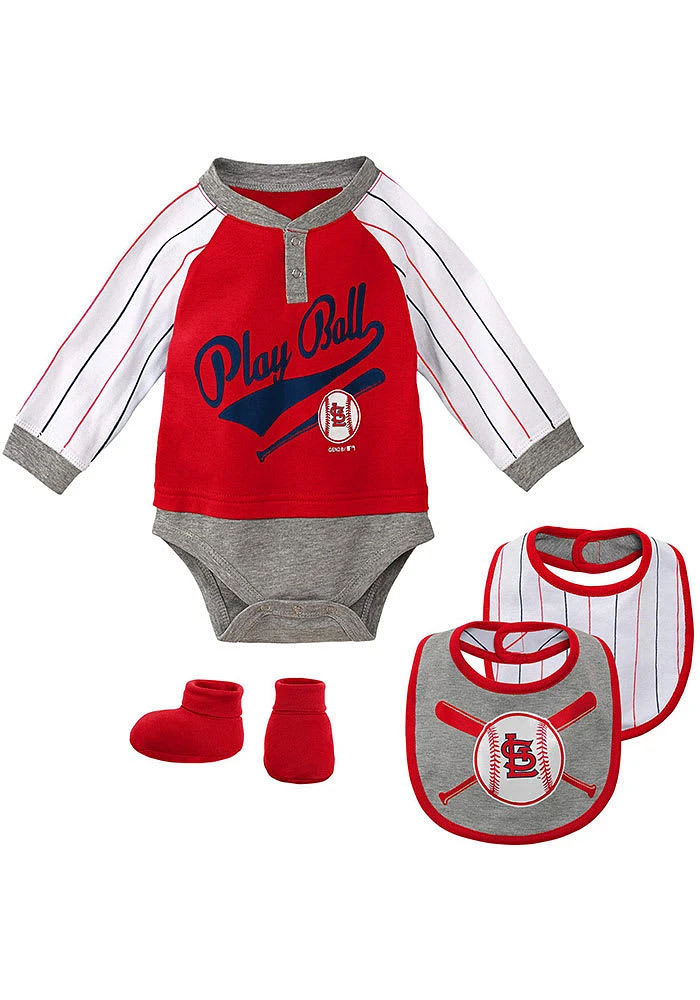 St Louis Cardinals Baby Red Is It Game Time Yet Set One Piece with Bib