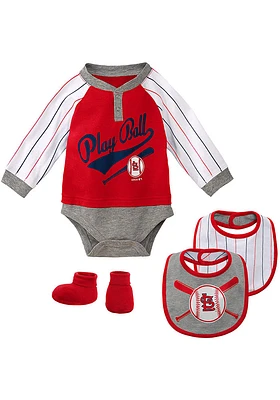 St Louis Cardinals Baby Red Is It Game Time Yet Set One Piece with Bib