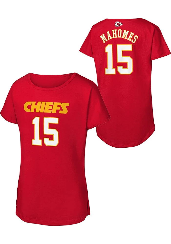 Patrick Mahomes Kansas City Chiefs Girls Red Mainliner NN Dolman Short Sleeve Player T Shirt