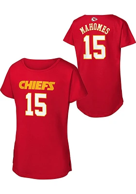 Patrick Mahomes Kansas City Chiefs Girls Red Mainliner NN Dolman Short Sleeve Player T Shirt