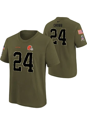 Nick Chubb Cleveland Browns Youth Olive Salute To Service Name and Number Player Tee