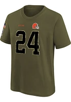 Nick Chubb Cleveland Browns Youth Olive Salute To Service Name and Number Player Tee