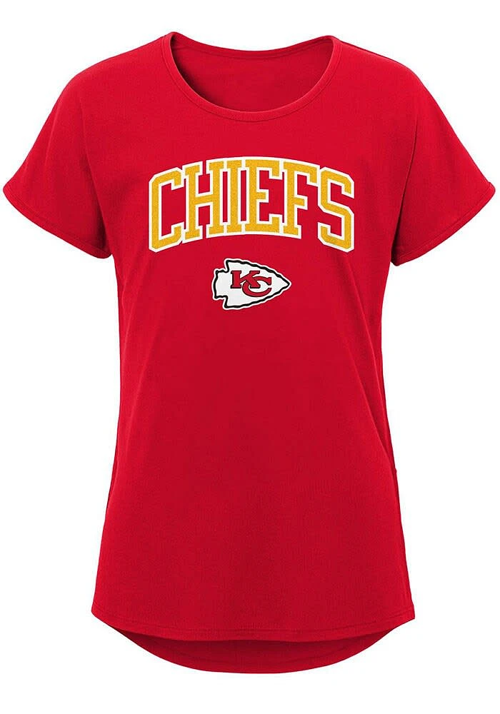 Kansas City Chiefs Girls Red Glitter Glam Girl Short Sleeve Tee