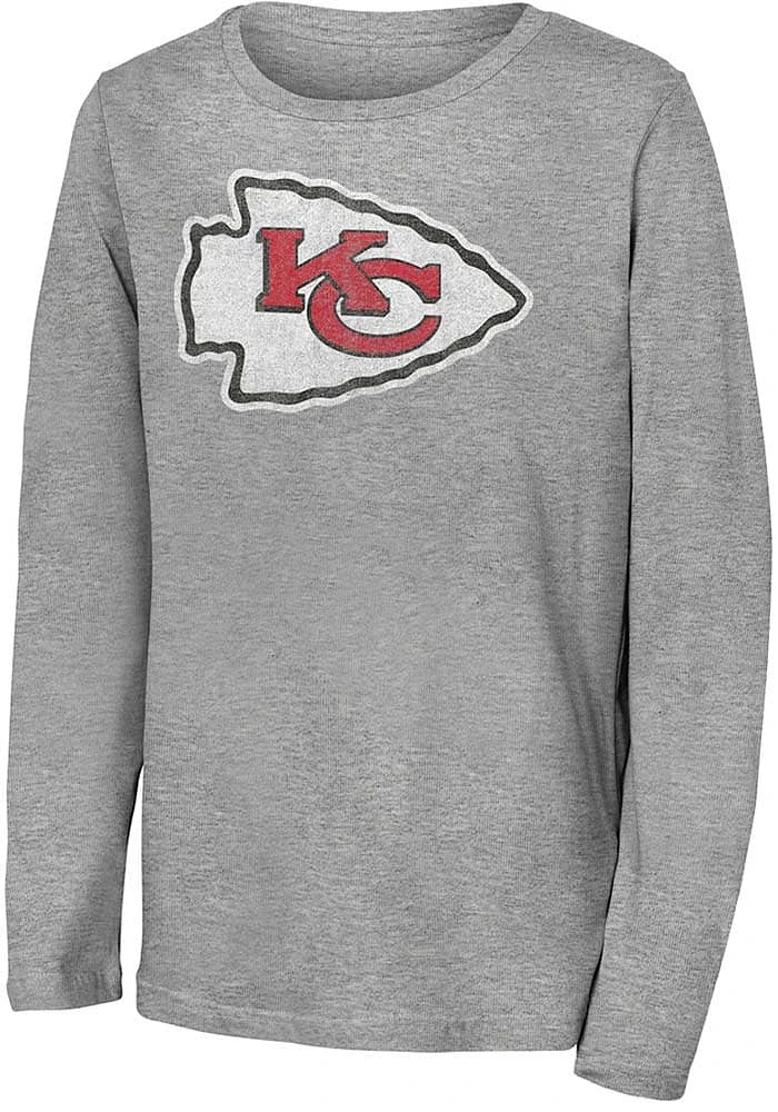 Kansas City Chiefs Youth Grey Distressed Logo Long Sleeve T-Shirt