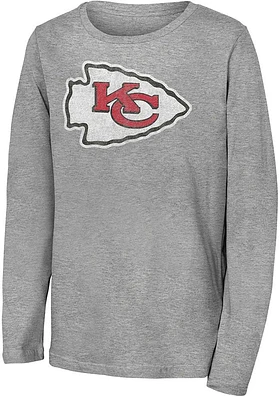 Kansas City Chiefs Youth Grey Distressed Logo Long Sleeve T-Shirt