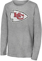 Kansas City Chiefs Youth Grey Distressed Logo Long Sleeve T-Shirt