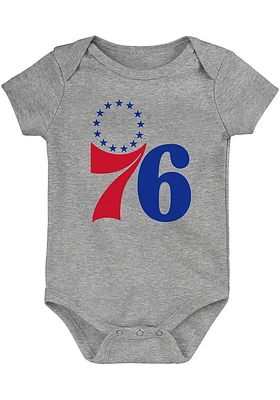 Philadelphia 76ers Baby Grey Primary Logo Design Short Sleeve One Piece