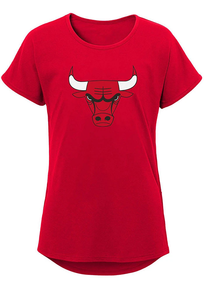 Chicago Bulls Girls Red Primary Logo Short Sleeve Tee