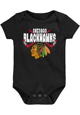 Chicago Blackhawks Baby Black Crossed Front Design Short Sleeve One Piece