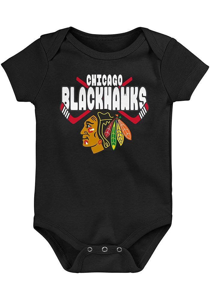 Chicago Blackhawks Baby Black Crossed Front Short Sleeve One Piece