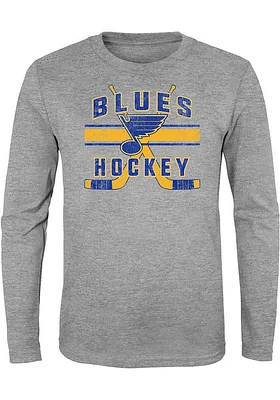 St Louis Blues Youth Grey Super Stripe Long Sleeve T-Shirt