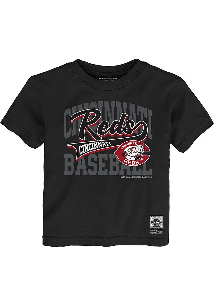 Mitchell and Ness Cincinnati Reds Toddler Black Retro Sweeper Short Sleeve T-Shirt