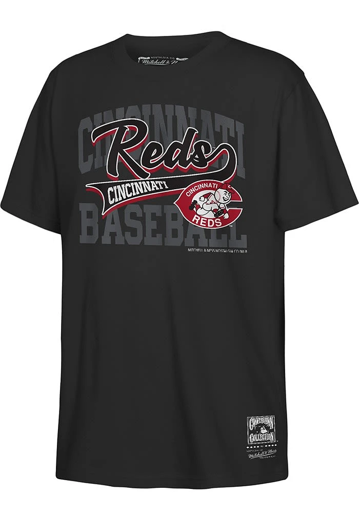 Mitchell and Ness Cincinnati Reds Boys Black Retro Sweeper Short Sleeve T-Shirt