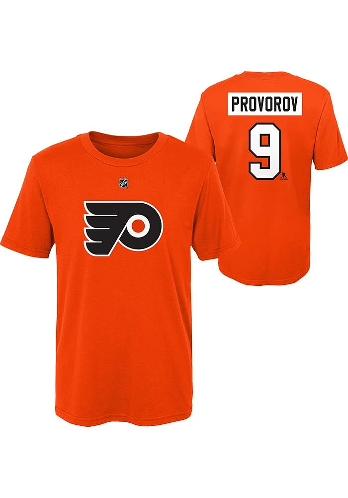 Ivan Provorov Philadelphia Flyers Boys Orange Flat Name and Number Short Sleeve T-Shirt