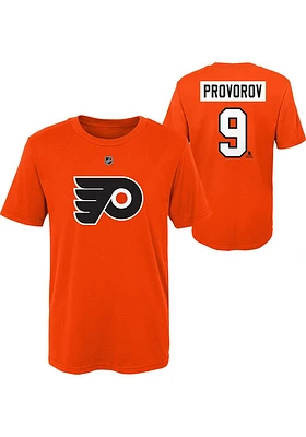 Ivan Provorov  Philadelphia Flyers Boys Orange Flat Name and Number Short Sleeve T-Shirt