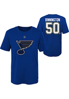 Jordan Binnington  St Louis Blues Boys Blue Flat Name and Number Short Sleeve T-Shirt