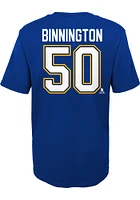 Jordan Binnington  St Louis Blues Boys Blue Flat Name and Number Short Sleeve T-Shirt