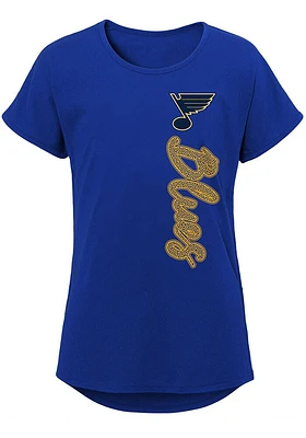 St Louis Blues Girls Blue Chenille Script Dolman Short Sleeve Tee