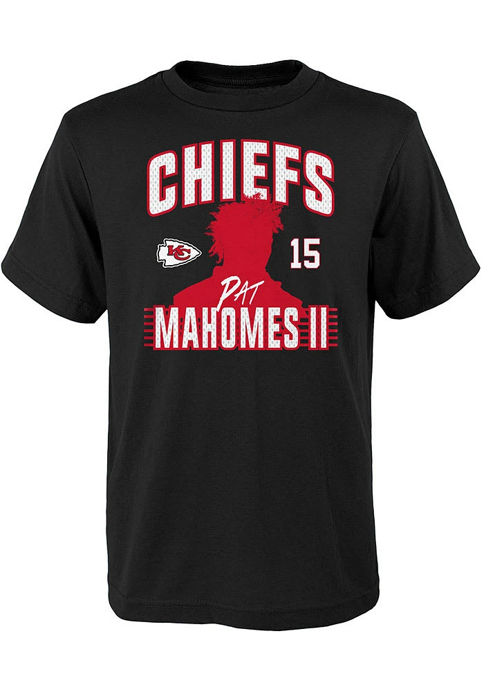 Patrick Mahomes Kansas City Chiefs Boys Black Profile Name and Number Short Sleeve T-Shirt