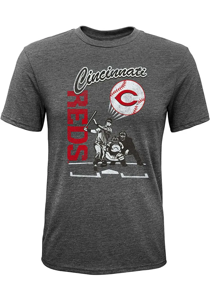 Cincinnati Reds Youth Grey Outta Here Short Sleeve Fashion T-Shirt