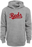 Cincinnati Reds Boys Grey Wordmark Long Sleeve Hooded Sweatshirt