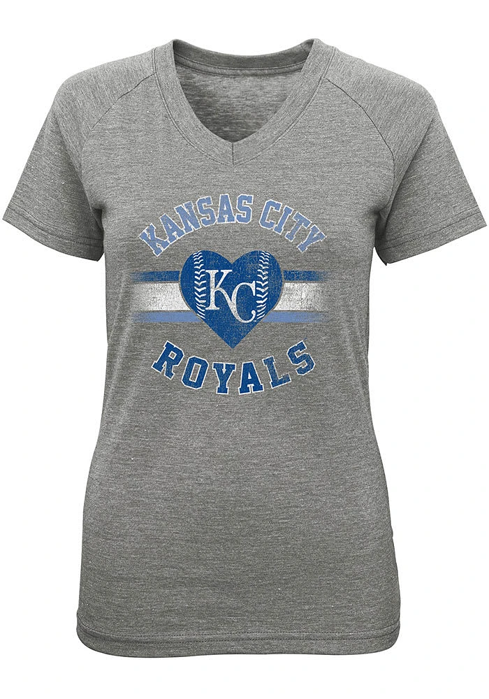 Kansas City Royals Girls Grey Team Love Short Sleeve Fashion T-Shirt