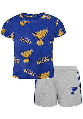 St Louis Blues Infant Blue Chase Your Goals SS and Short Set Top Bottom