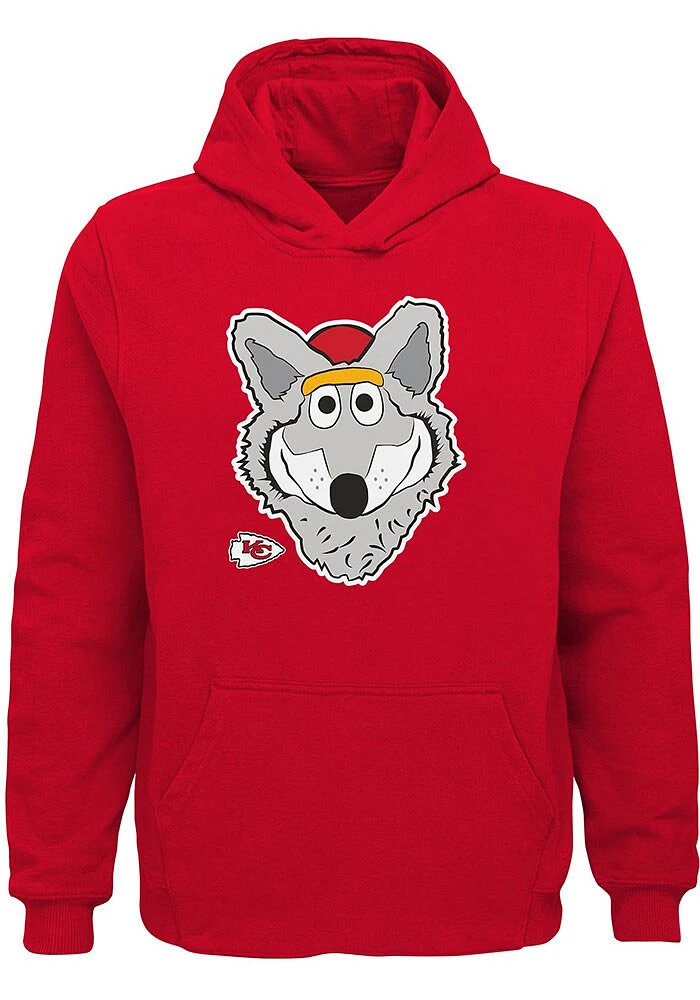 KC Wolf Outer Stuff Kansas City Chiefs Boys Red Headshot Long Sleeve Hooded Sweatshirt