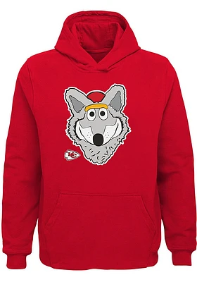 KC Wolf  Outer Stuff Kansas City Chiefs Boys Red Headshot Long Sleeve Hooded Sweatshirt