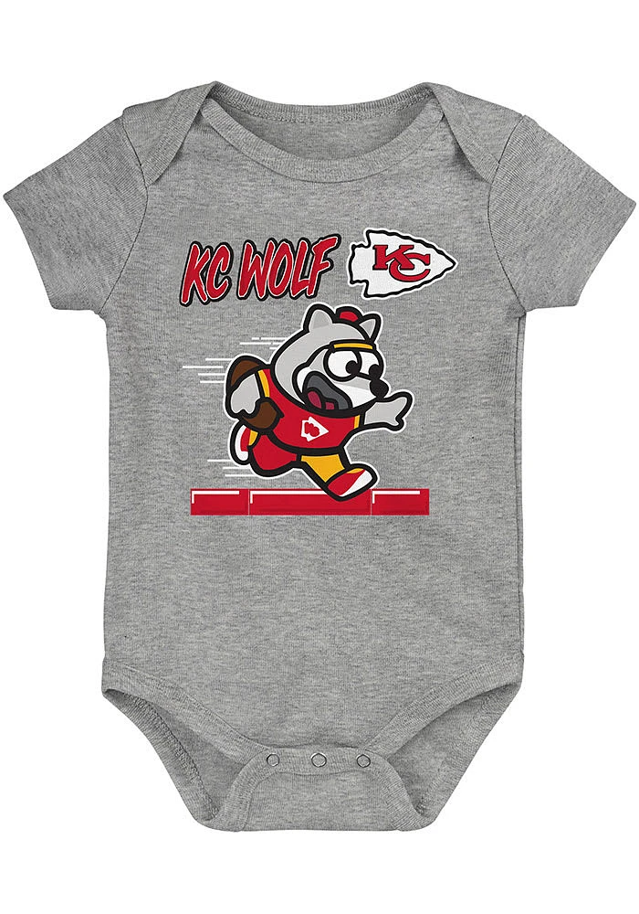 Outer Stuff KC Wolf Kansas City Chiefs Baby Grey Game Player Short Sleeve One Piece