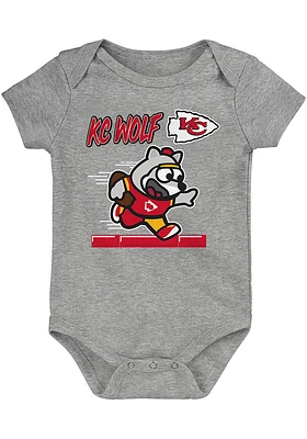 Outer Stuff KC Wolf Kansas City Chiefs Baby Grey Game Player Short Sleeve One Piece