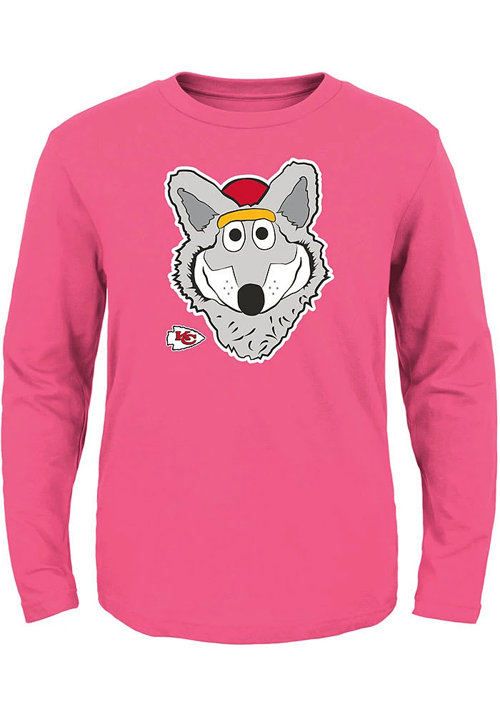 KC Wolf Kansas City Chiefs Toddler Girls Pink Headshot Long Sleeve T Shirt