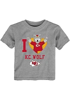 KC Wolf  Outer Stuff Kansas City Chiefs Toddler Girls Grey Love Mascot Short Sleeve T-Shir..