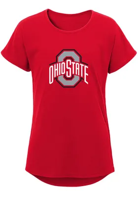 Ohio State Buckeyes Girls Red Primary Logo Dolman Short Sleeve Tee